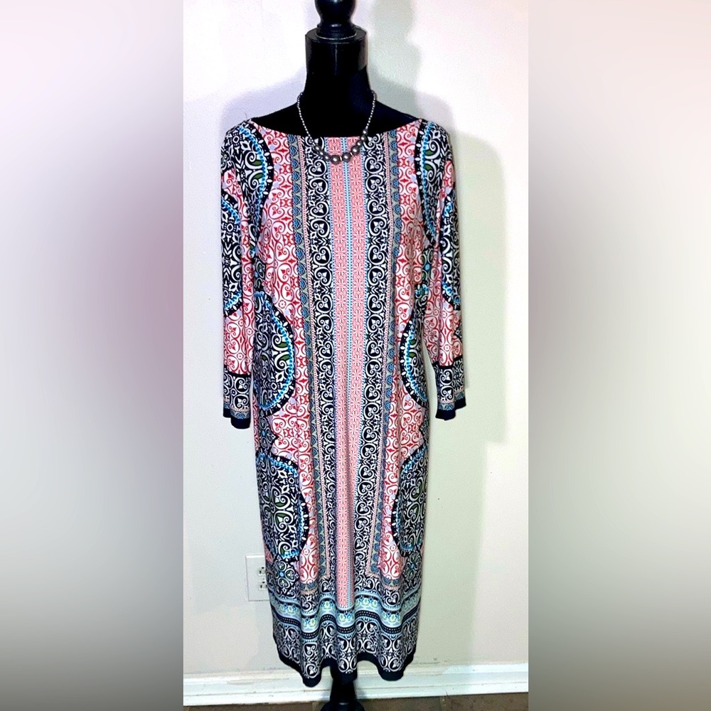 London Times | Women’s Knee Length Shift Dress w/ 3/4 Sleeves - Size 14W
